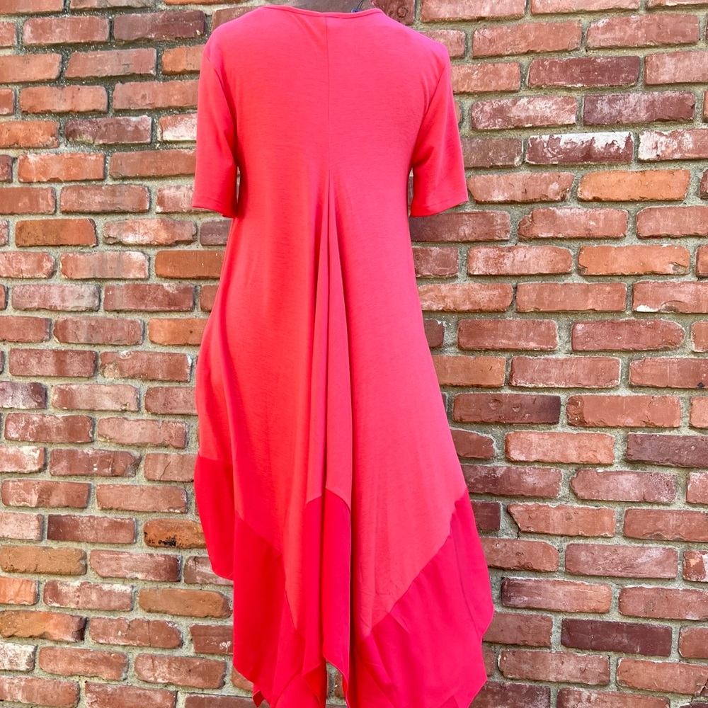 Effortless Women's Coral Red Tone Handkerchief Hem Dress NWOT - Picture 6 of 7